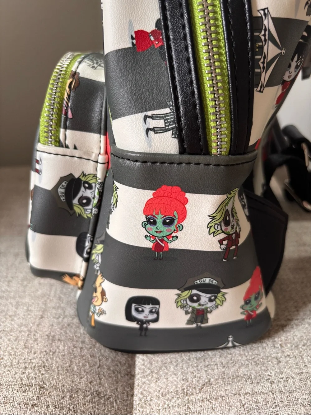Loungefly Beetlejuice Mini Backpack Black Striped Chibi Character Print NWT